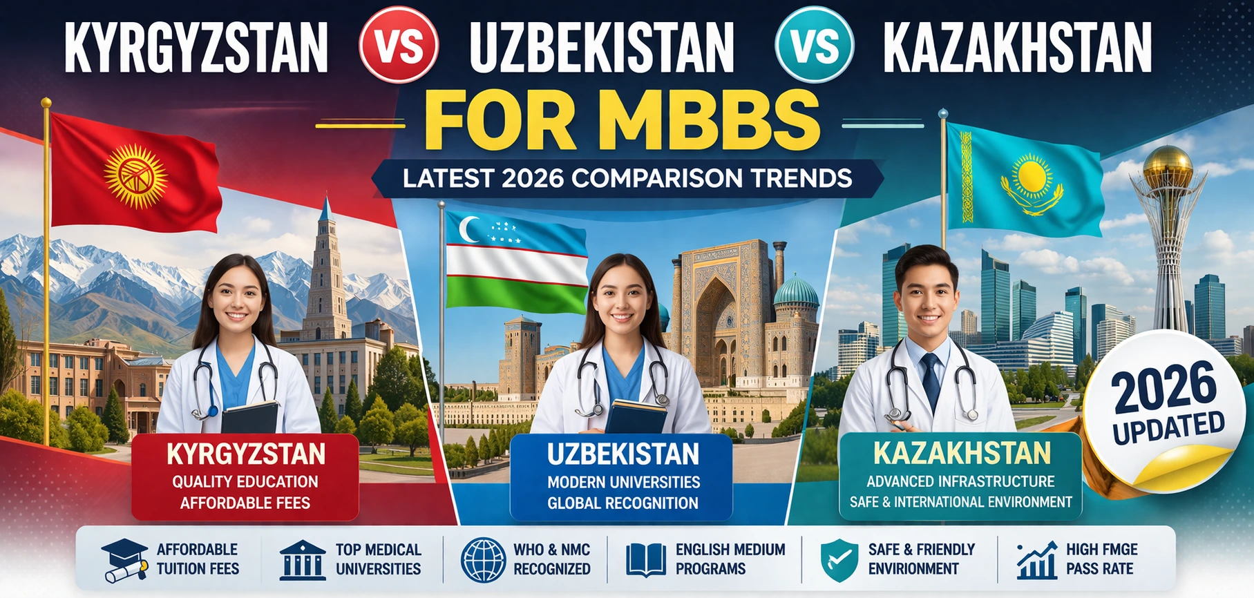 Kyrgyzstan vs Uzbekistan vs Kazakhstan for MBBS: Latest 2026 Comparison Trends